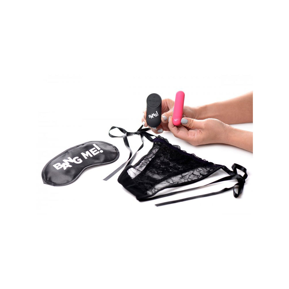 Bang! Power Panty Lace Panties, Bullet, & Blindfold Kit Pink