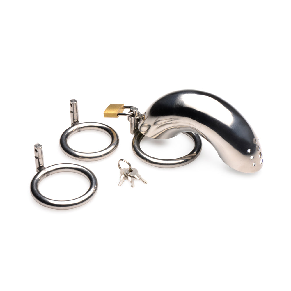 Master Series Locking Stainless Steel Chastity Cage W/ 3 Rings
