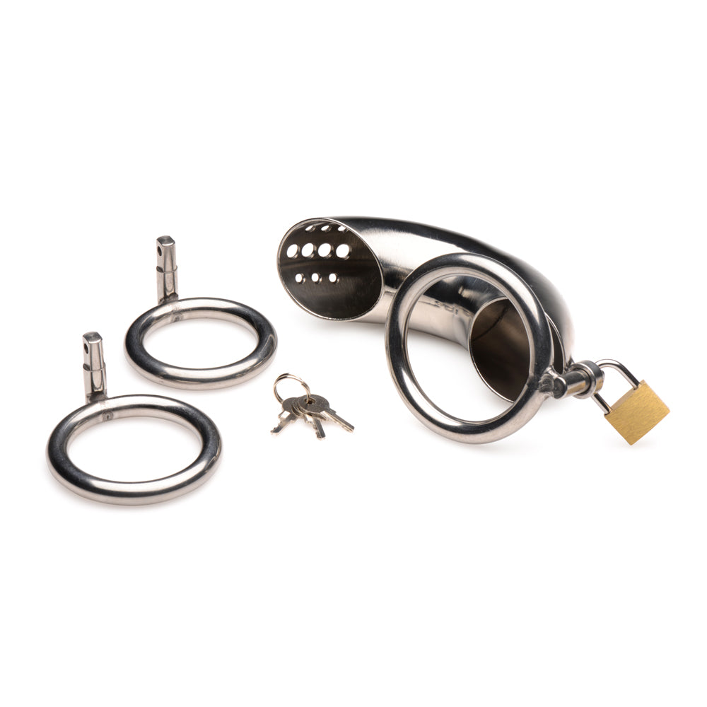 Master Series Locking Stainless Steel Chastity Cage W/ 3 Rings