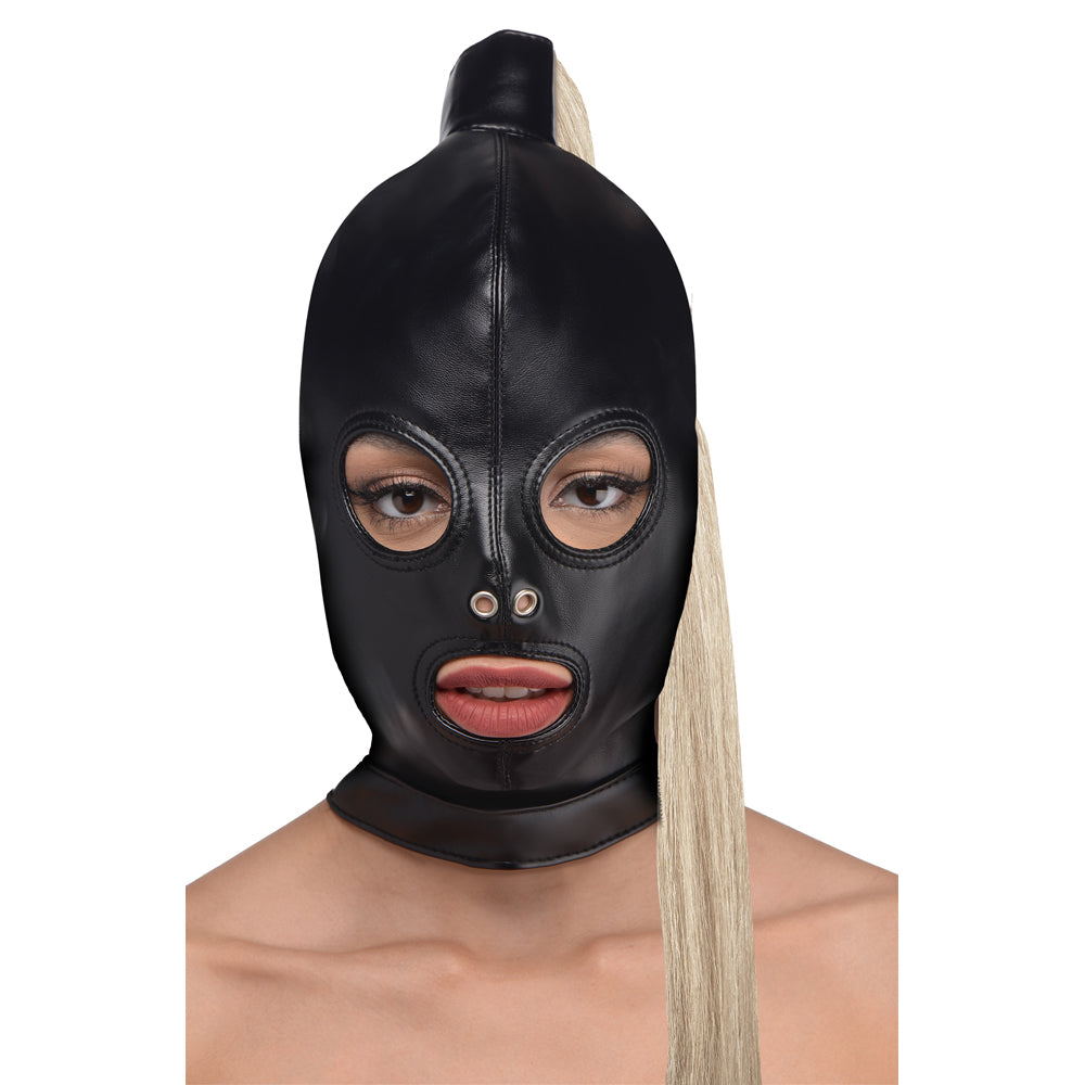 Strict Blonde Ponytail Bondage Hood