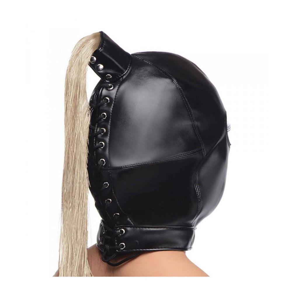 Strict Blonde Ponytail Bondage Hood
