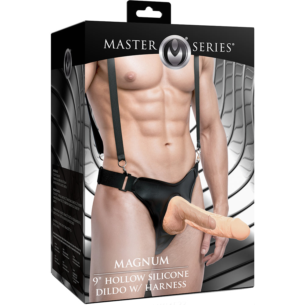 Master Series Magnum 9" Hollow Silicone Dildo W/ Harness