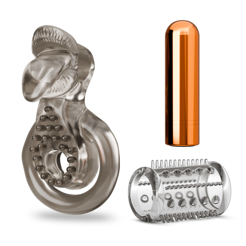 Stay Hard Vibrating Tonguey Cock Ring Set With Sleeve