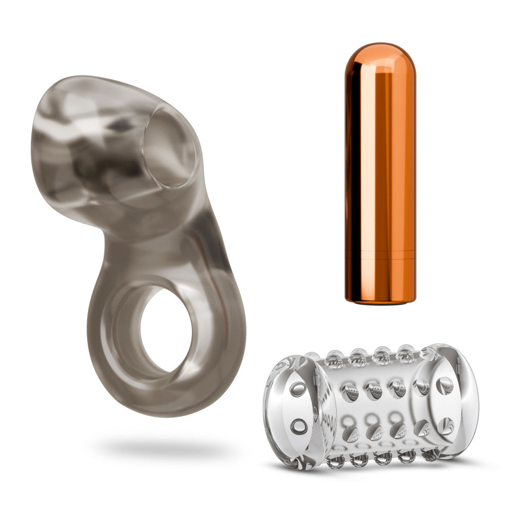 Stay Hard Vibrating Pointed Cock Ring Set With Sleeve