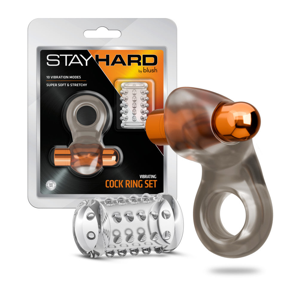 Stay Hard Vibrating Pointed Cock Ring Set With Sleeve