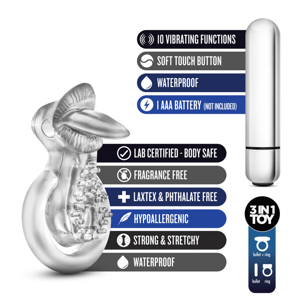 Stay Hard 10 Function Vibrating Tongue Ring Clear