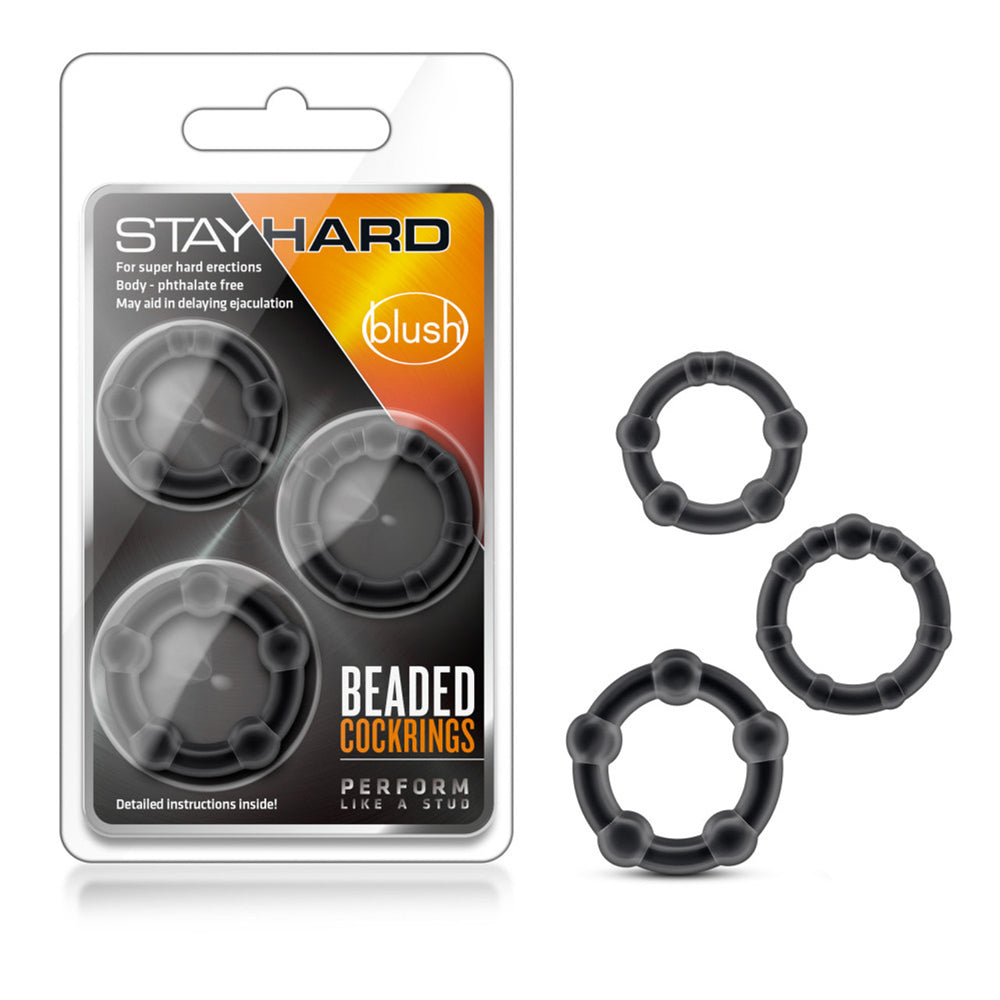 Blush Stay Hard Beaded Cock Rings 3 Pack Penis Enhancement Sex Toy - Black