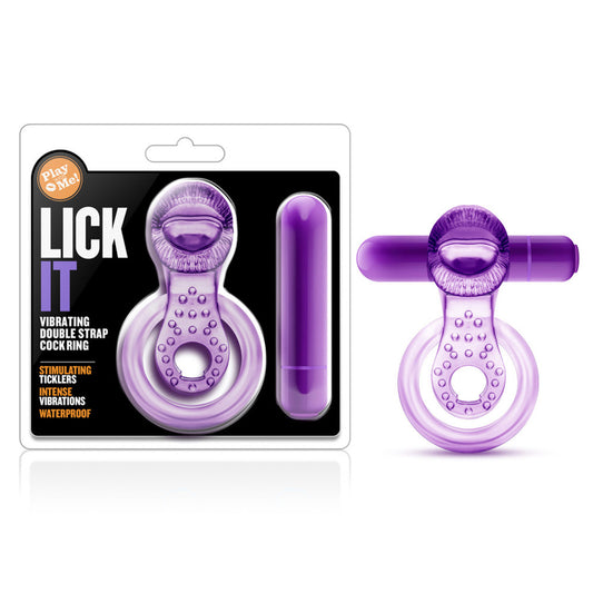 Play With Me Lick It Vibrating Double Strap Cockring Purple