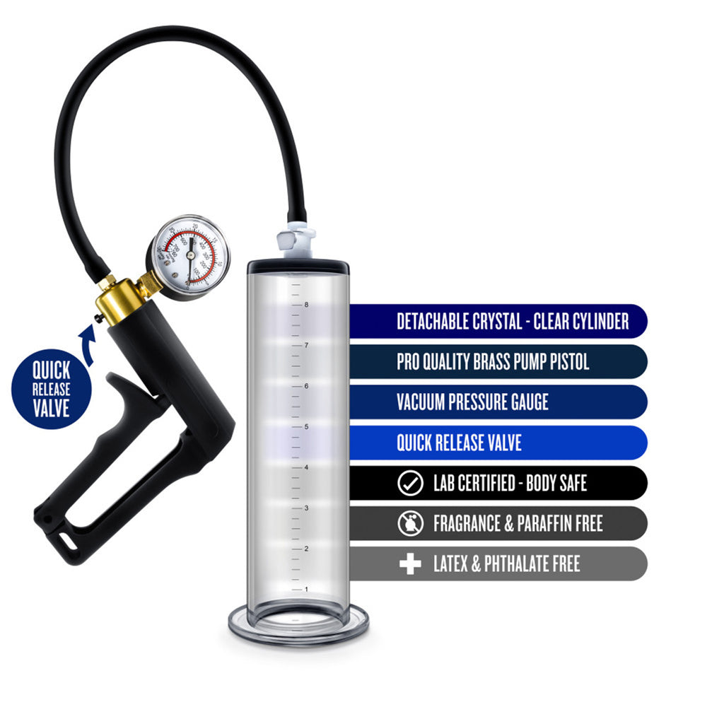 Performance Vx7 Vacuum Penis Pump With Brass Trigger & Pressure Gauge Clear