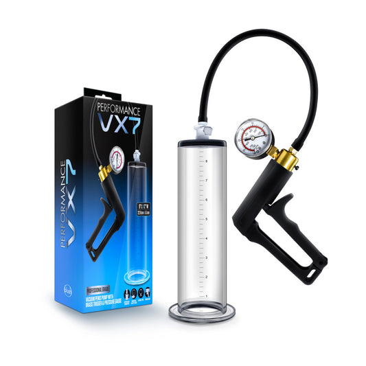 Performance Vx7 Vacuum Penis Pump With Brass Trigger & Pressure Gauge Clear