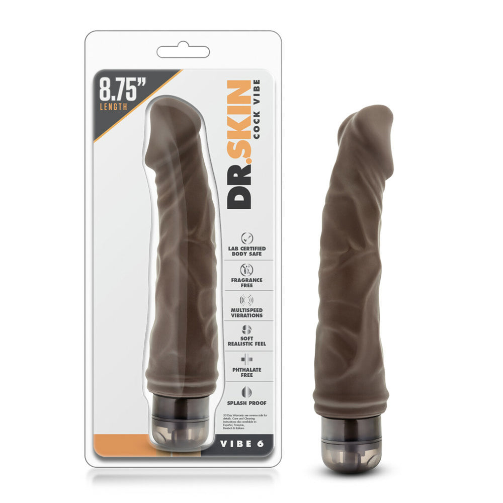 Dr. Skin Cock Vibe #6 - 8.75" Vibrating Cock Chocolate
