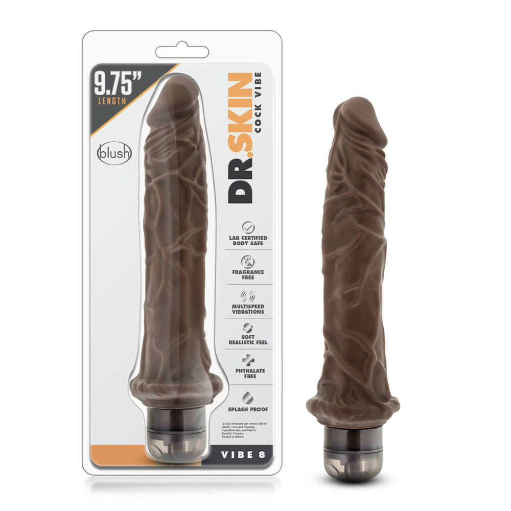 Dr. Skin Cock Vibe #8 - 9.75" Vibrating Cock Chocolate