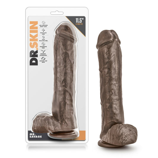 Dr. Skin Mr. Savage 11.5" Dildo with Suction Cup Chocolate