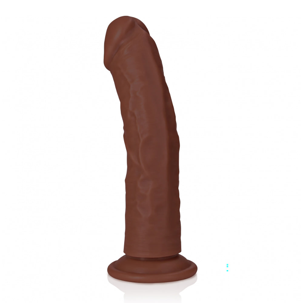 Realrock Realistic Skin Curved Dildo With Suction Cup 8" Brown