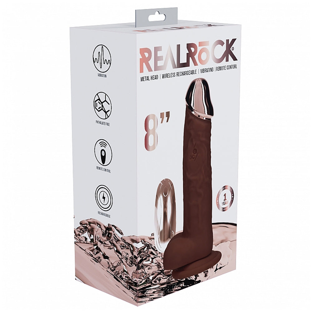Realrock Rechargeable Metalhead Vibrating Regular Straight With Balls 8" Brown