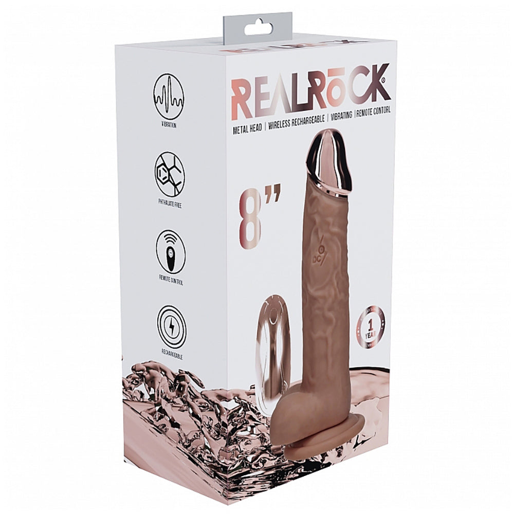 Realrock Rechargeable Metalhead Vibrating Regular Straight With Balls 8" Tan