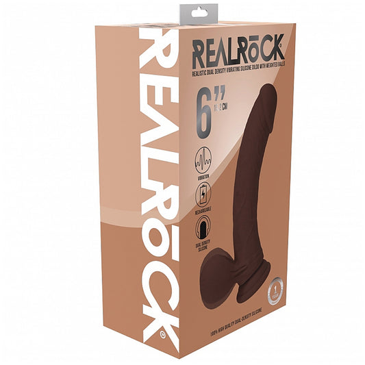 Realrock Rechargeable Dual Layered Vibrating Curved Weighted Balls 6" Brown