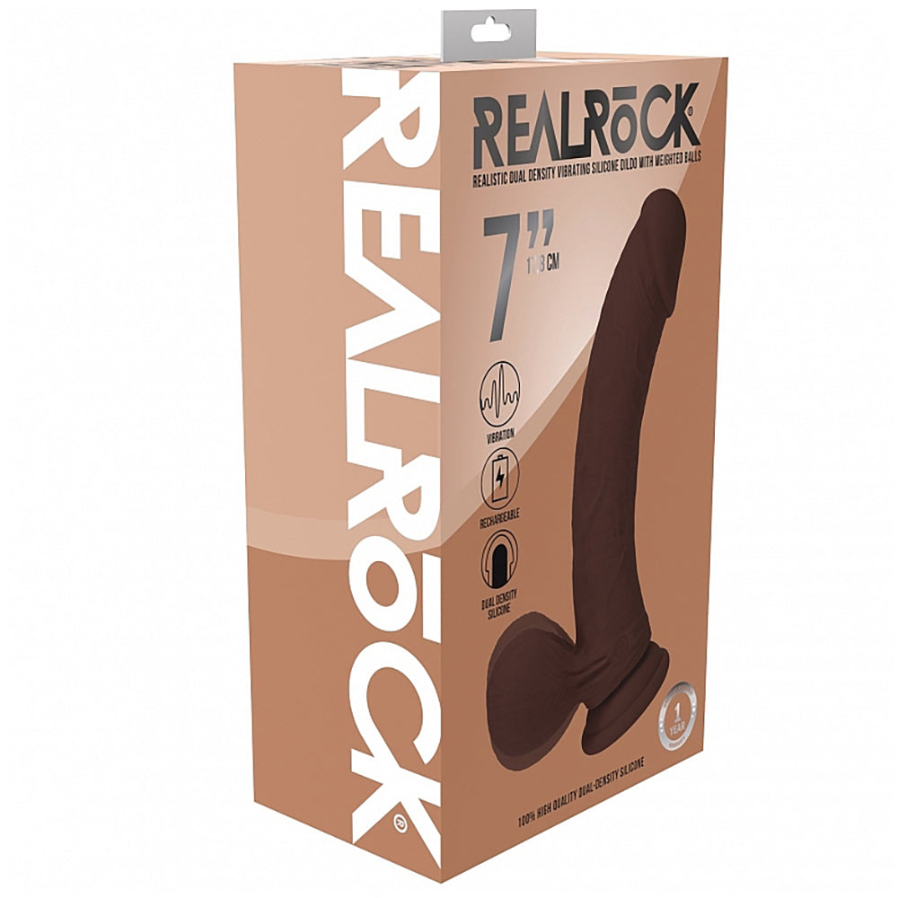 Realrock Rechargeable Dual Layered Vibrating Curved Weighted Balls 7" Brown