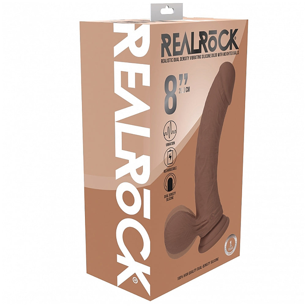 Realrock Rechargeable Dual Layered Vibrating Curved Weighted Balls 8" Tan