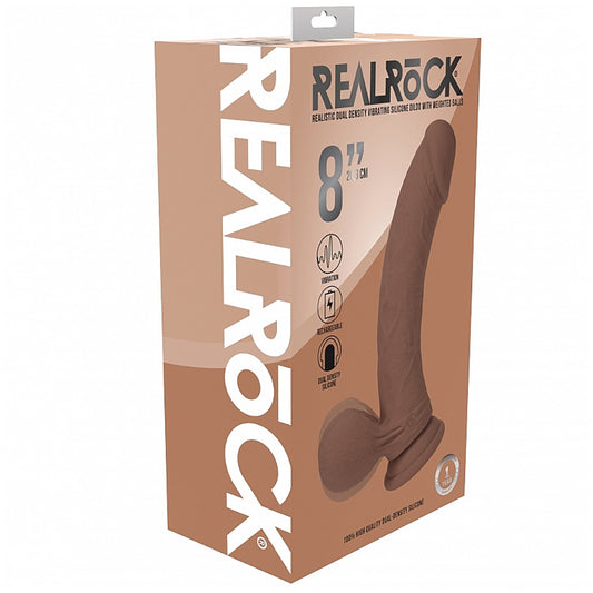 Realrock Rechargeable Dual Layered Vibrating Curved Weighted Balls 8" Tan