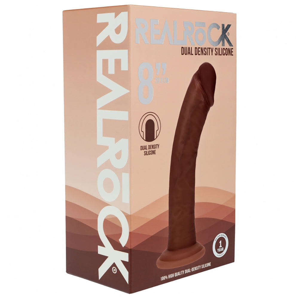 Realrock Dual Layered Curved Realistic Dildo 8" Brown