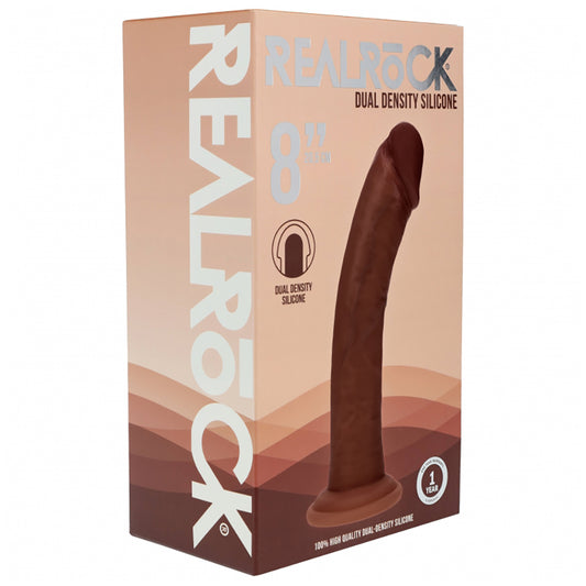 Realrock Dual Layered Curved Realistic Dildo 8" Brown