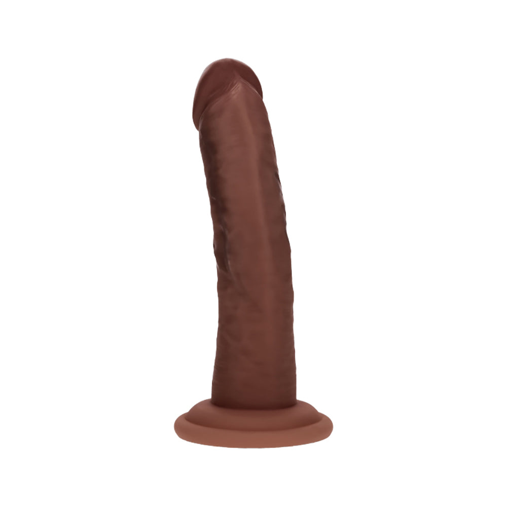 Realrock Dual Layered Curved Realistic Vibrating Dildo 6" Brown