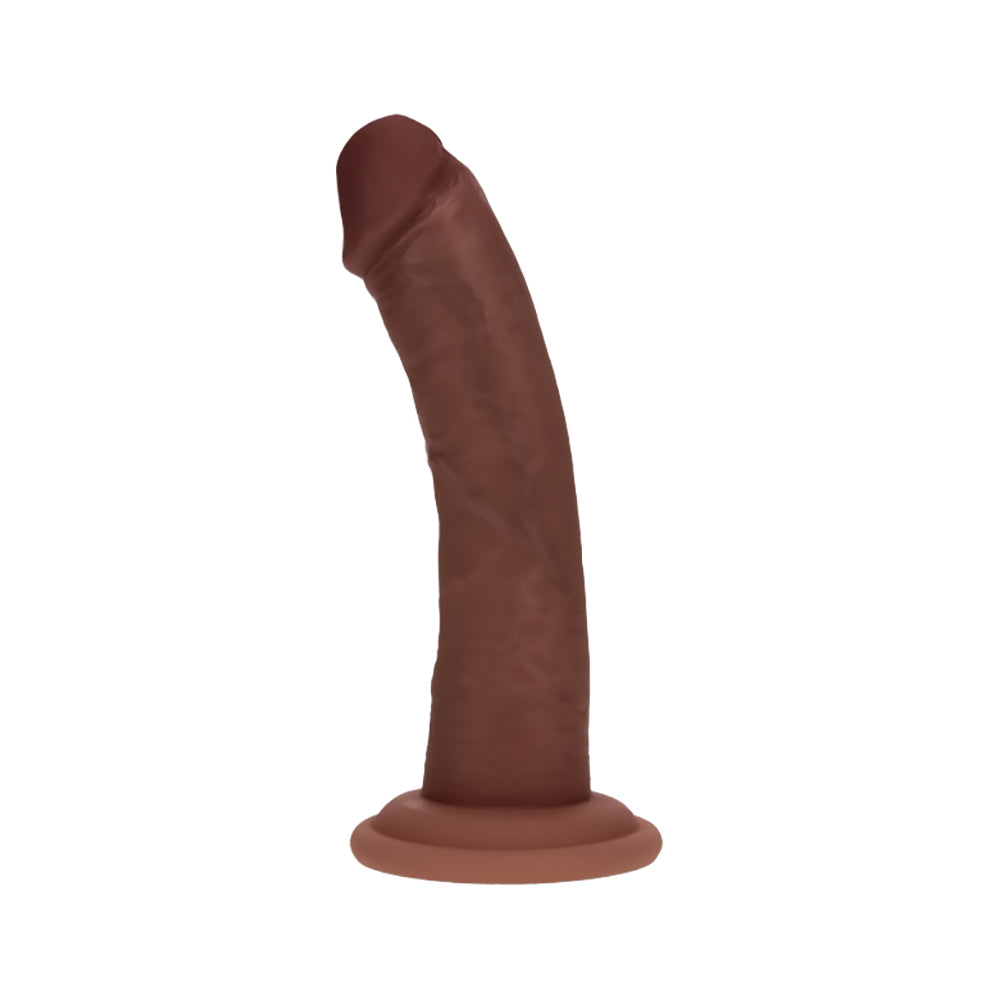 Realrock Dual Layered Curved Realistic Vibrating Dildo 6" Brown