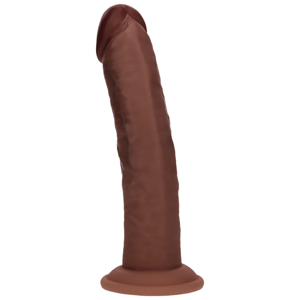 Realrock Dual Layered Curved Realistic Vibrating Dildo 8" Brown