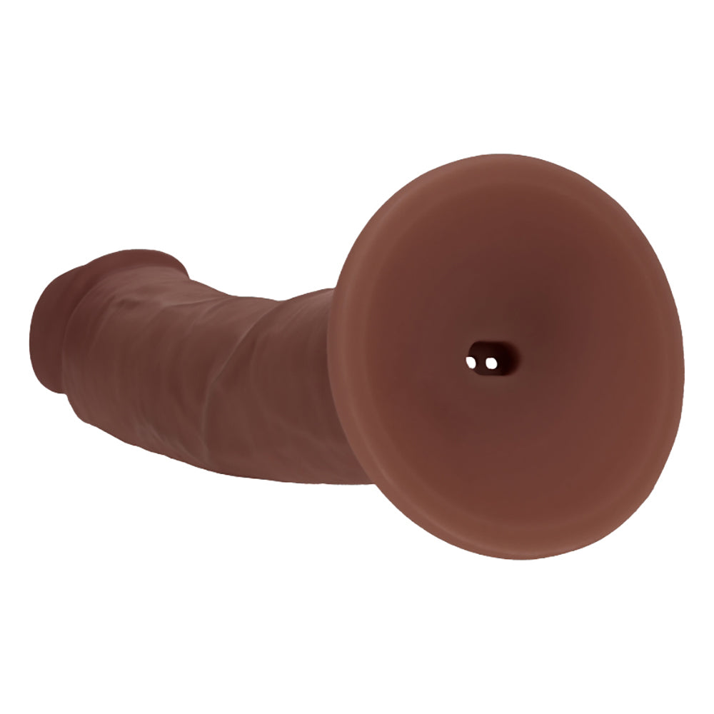 Realrock Dual Layered Curved Realistic Vibrating Dildo 8" Brown