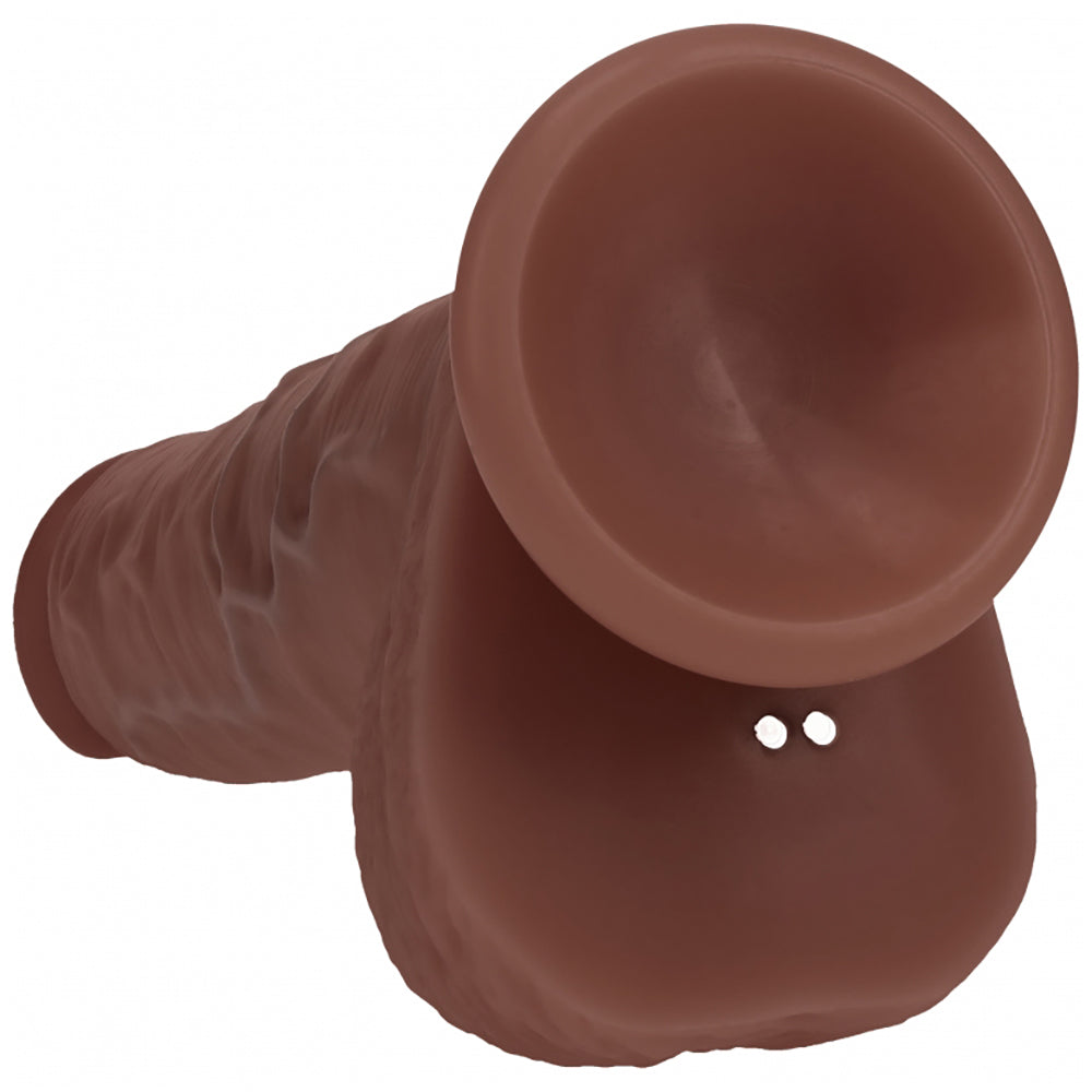 Realrock Dual Layered Realistic Vibrating Thrusting Dildo With Balls 8" Brown