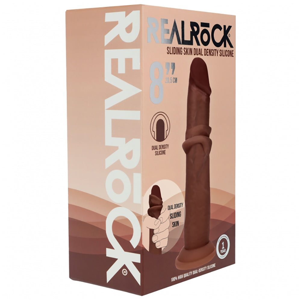 Realrock Dual Layered Realistic Sliding Skin Dildo 8" Brown
