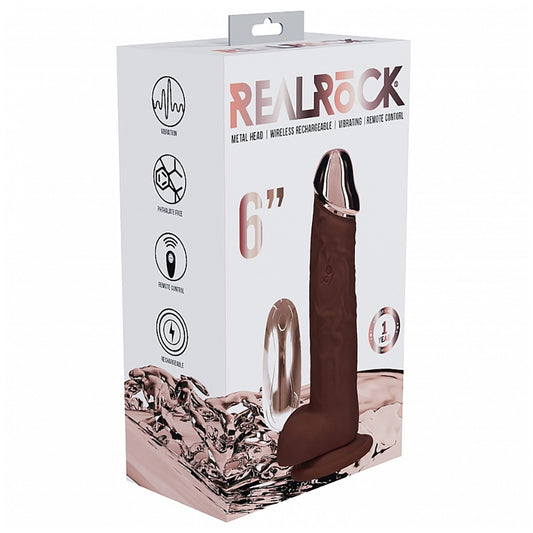Realrock Rechargeable Metalhead Vibrating Regular Straight With Balls 6" Brown