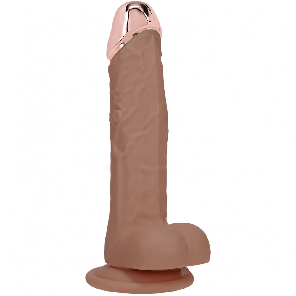Realrock Rechargeable Metalhead Vibrating Regular Straight With Balls 6" Tan