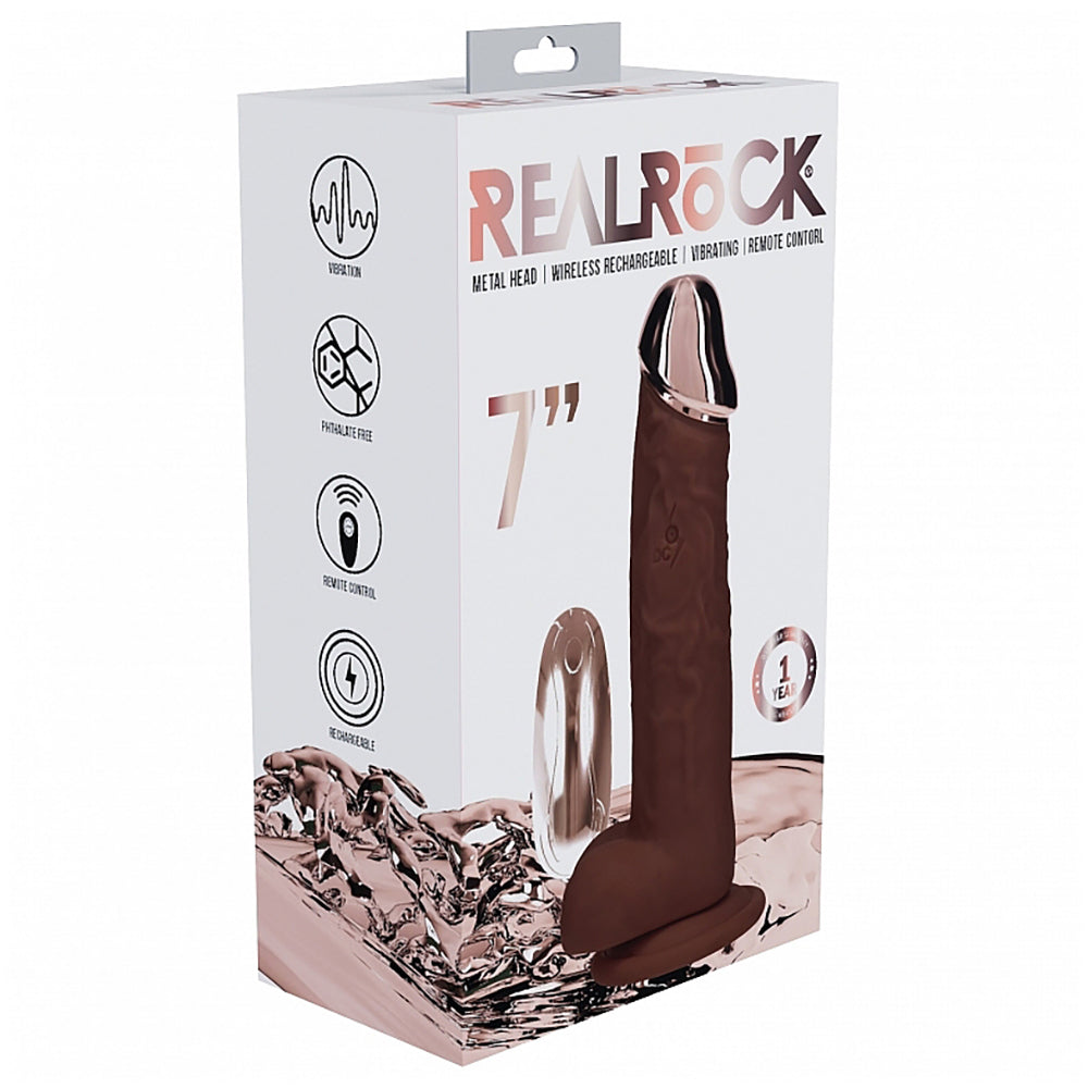 Realrock Rechargeable Metalhead Vibrating Regular Straight With Balls 7" Brown