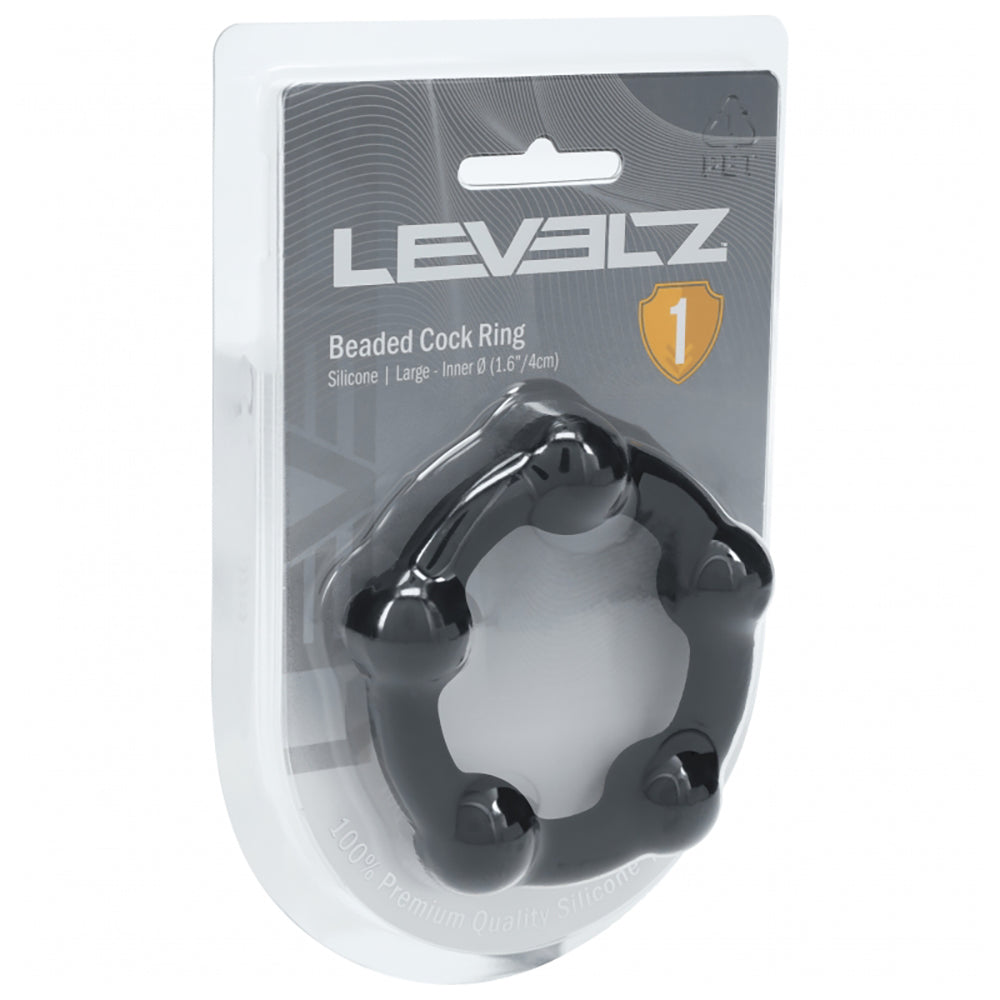 Levelz Beaded Silicone Cock Ring L 45mm Black