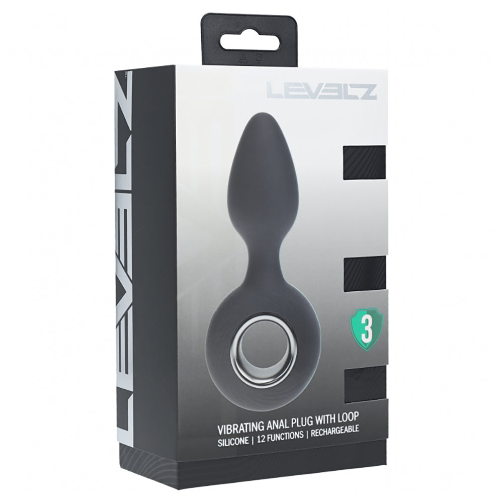 Levelz Vibrating Silicone Anal Plug With Loop Black