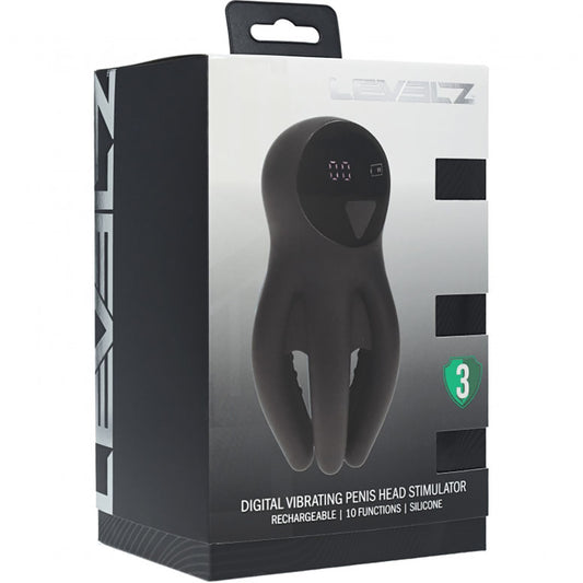 Levelz Digital Vibrating Silicone Penis Head Stimulator With Tentacles Black