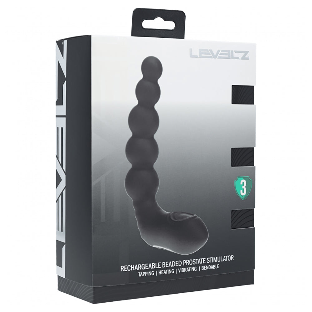Levelz Vibrating Heating Bendable Tapping Beaded Silicone Prostate Stimulator Black