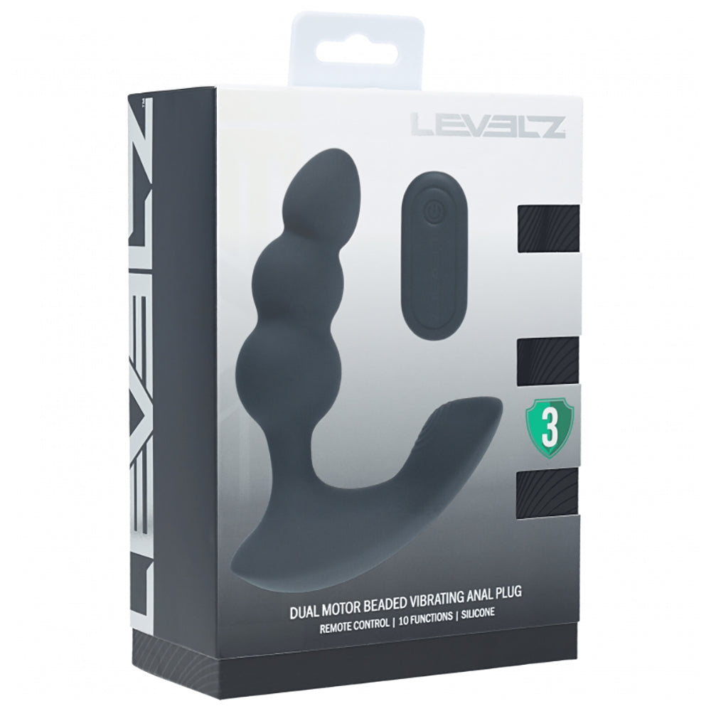 Levelz Dual Motor Remote Control Beaded Vibrating Liquid Silicone Prostate Stimulator Black