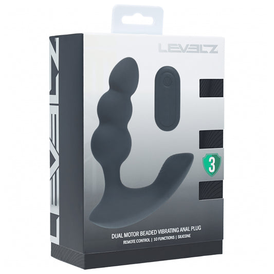 Levelz Dual Motor Remote Control Beaded Vibrating Liquid Silicone Prostate Stimulator Black