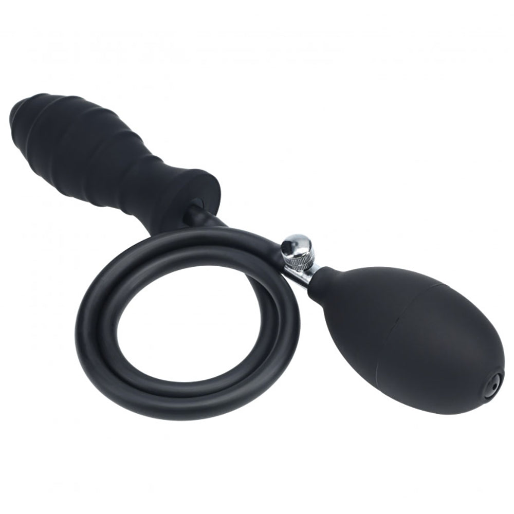 Levelz Ribbed Inflatable Silicone Anal Plug Black
