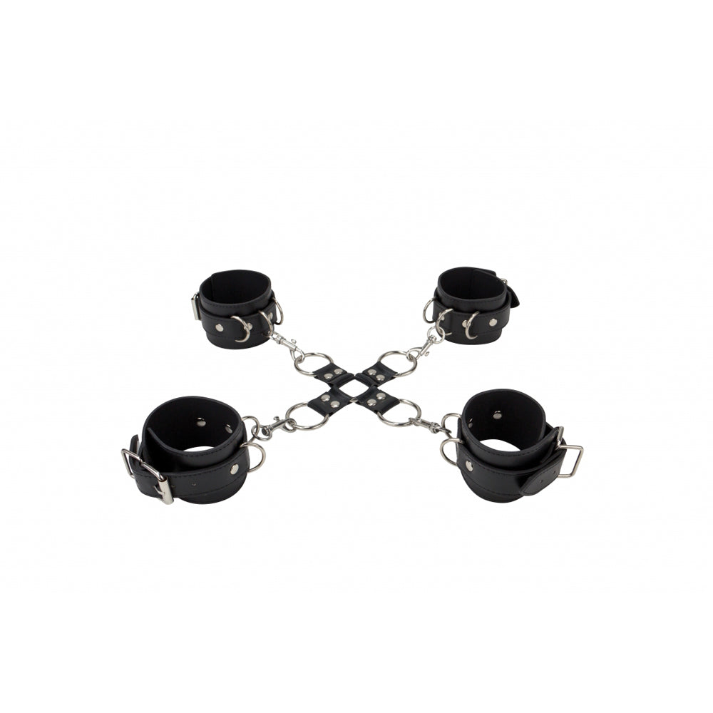 Ouch! Leather Hand And Legcuffs Black
