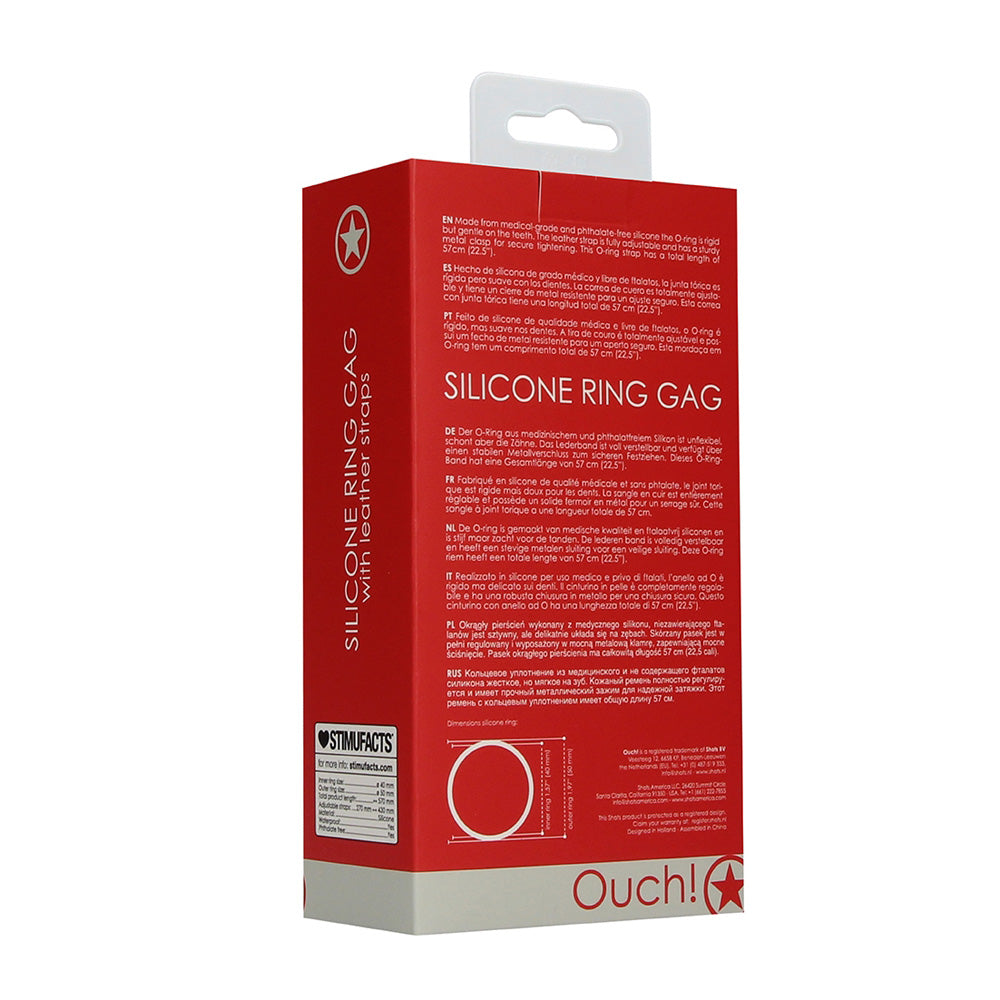 Ouch! Silicone Ring Gag With Leather Straps Red