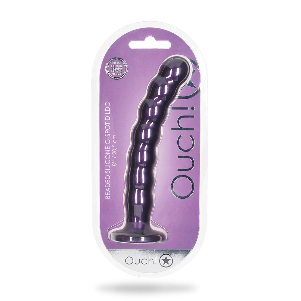 Beaded Silicone G-Spot Dildo 8" Metallic