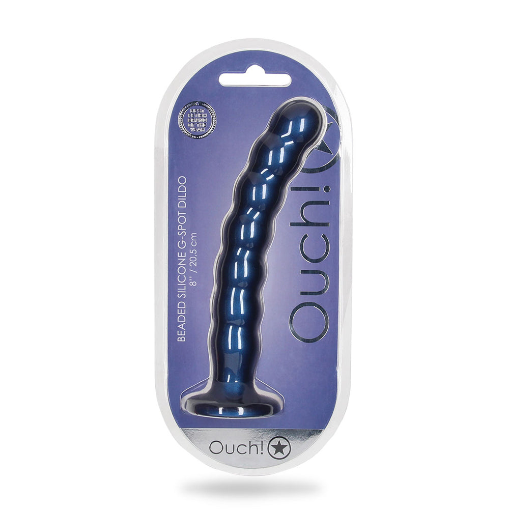 Beaded Silicone G-Spot Dildo 8" Metallic