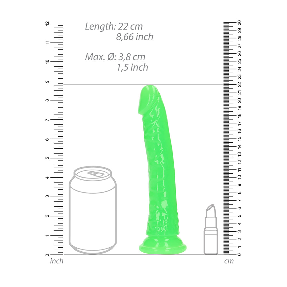 Realrock Glow In The Dark Slim Dildo 8''  Neon Green