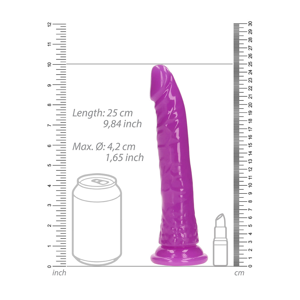 Realrock Glow In The Dark Slim Dildo 9'' Neon Purple