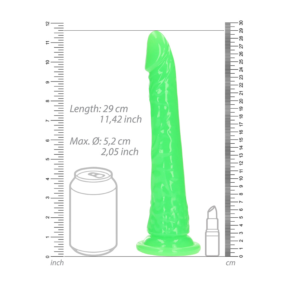 Realrock Glow In The Dark Slim Dildo 10'' Neon Green