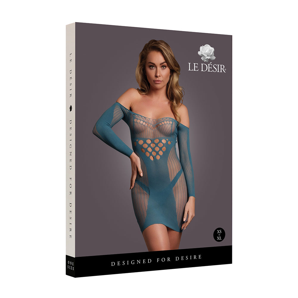 Le Désir Long-Sleeved Net Mini Dress Blue One Size